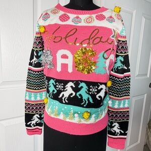 No Boundaries Pink and Black Holiday Magic Christmas Sweater